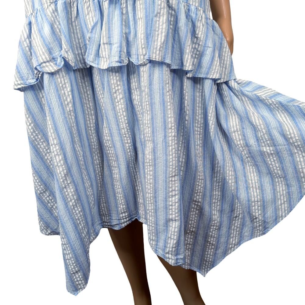 Moon River Anthropologie Blue White Stripe Ruffle Asymmetric Hanky Hem Dress M - Picture 8 of 14